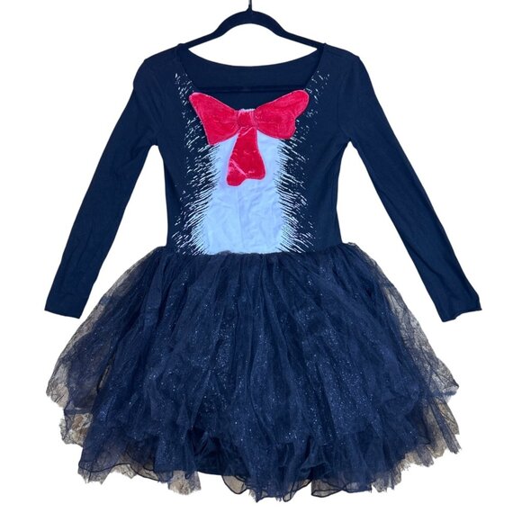 Dr. Seuss Cat in the Hat Tulle Glitter Tutu Dress Black Red Velvet Bow Girl's M - Picture 1 of 8